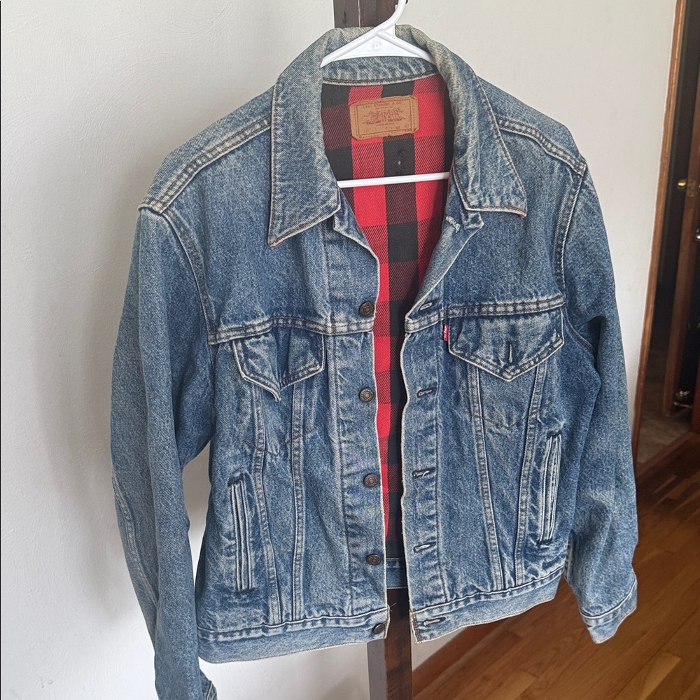 Levi's Blue Denim Jacket with Red Plaid Lining